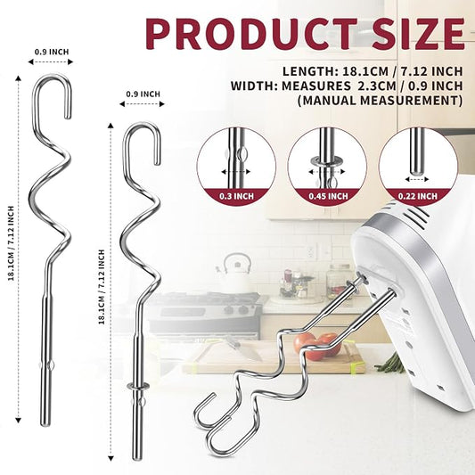 New Dough Hook for Hand Mixer Replacement for Kitchenaid Hand Mixer Dough Hooks KHM512, Stainless Steel Dough Hooks Suitable for KHM 5KSM KSM KSMO KSMH Series of Kitchenaid Mixer Hand Held, Set of 2