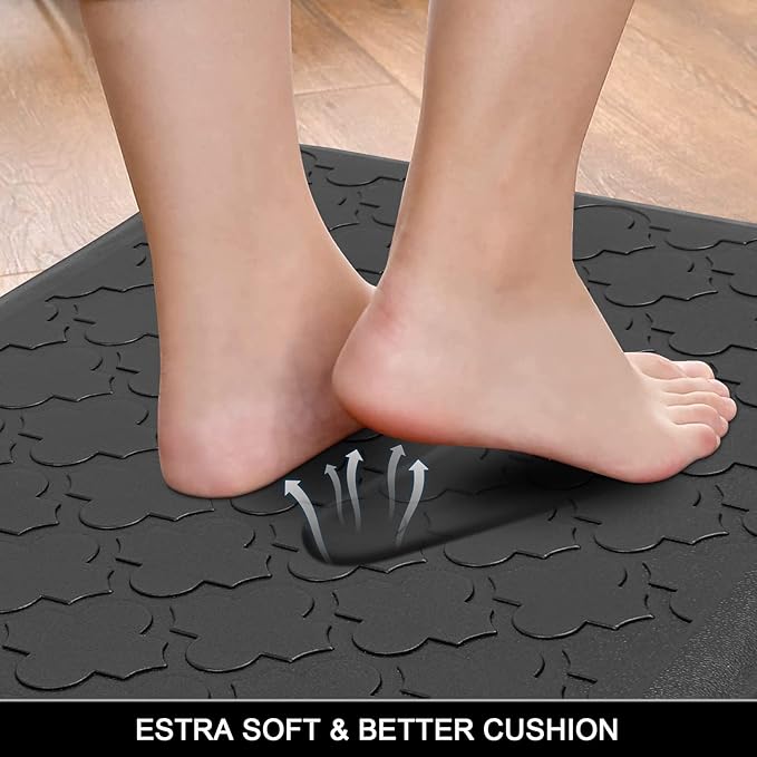 HEBE Anti Fatigue Comfort Mats for Kitchen Standing Desk Thick Cushioned Floor Mat Waterproof Rug Runner Heavy Duty Pad,17.3''x28'', Black