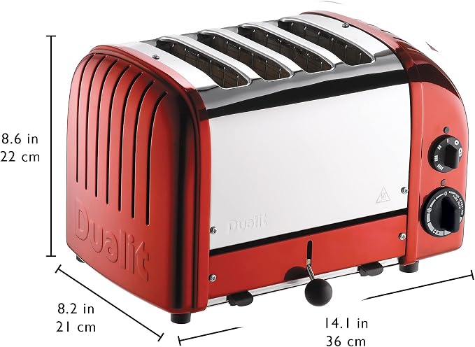 Dualit Classic 4 Slice NewGen Apple Candy Red Toaster - Hand Built in the UK – Replaceable ProHeat® Elements - Heat 1/2/3/4 Toast Slices, Defrost Bread, Mechanical Timer - For Toast, Bagels & More