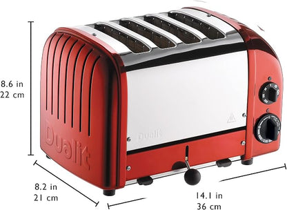 Dualit Classic 4 Slice NewGen Apple Candy Red Toaster - Hand Built in the UK – Replaceable ProHeat® Elements - Heat 1/2/3/4 Toast Slices, Defrost Bread, Mechanical Timer - For Toast, Bagels & More