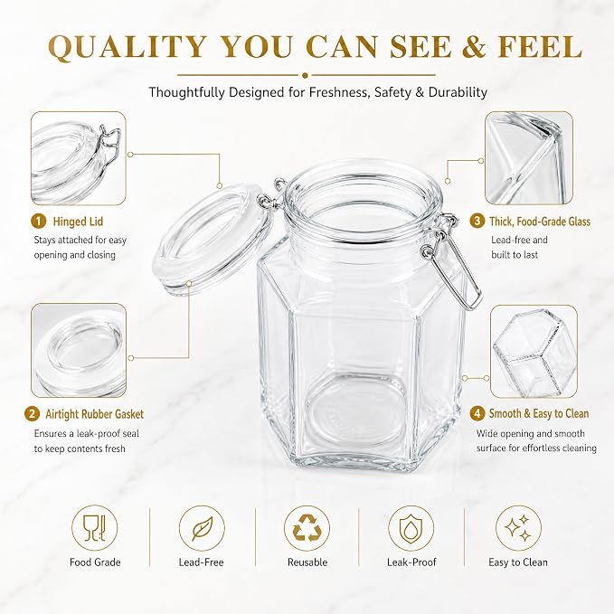 TOPZEA 30 Pack Hexagon Glass Jars with Airtight Lid, 3.5oz Clear Spice Jar, Herb Storage Containers Food jars for Pantry Organization, Honey, Jam, Party Favors & Crafts (Includes Labels & Hemp Rope)