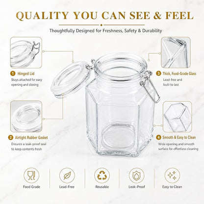 TOPZEA 30 Pack Hexagon Glass Jars with Airtight Lid, 3.5oz Clear Spice Jar, Herb Storage Containers Food jars for Pantry Organization, Honey, Jam, Party Favors & Crafts (Includes Labels & Hemp Rope)