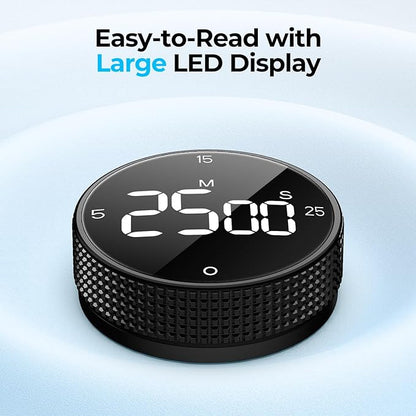 Digital Kitchen Timer, Large Display Magnetic Countdown Countup Timer, 3 Preset Times (5, 15, 25),Volume & Brightness Adjustable for Cooking Classroom Studying, Easy for Kids(Gunmetal 1PCS)