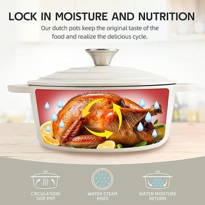 6 Quart Dutch Oven Enameled Cast Iron with Lid - Big Dual Handles - Oven Safe up to 500°F - Classic Round Pot for Versatile Cooking Cream