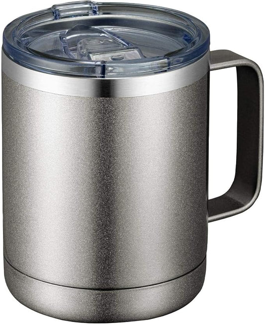 MEWAY 12oz Coffee Mug With Handle and Sliding Lid,Stainless Steel Travel Tumbler Cup with Handle,Double Wall Vacuum Insulated Camping Cup for Hot & Cold Drinks Tea (Cold Grey,Set of 1