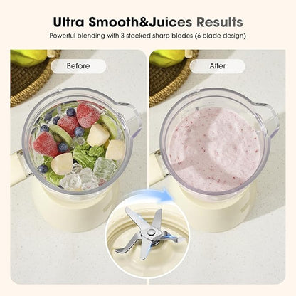 Blender for Smoothies and Shakes, Peak 350W Single Serve Mixer with Stainless Steel 6 Blades, 21oz Food-Grade Jar Quiet 70dB Smoothie Maker, Creamy White Compact Licuadora for Kitchen and Gym