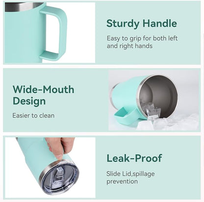 20oz Tumbler Bulk with Lid, Stainless Steel Tumbler Bulk with Handle, Metal Insulated Travel Coffee Mug Set with Handle, Double Wall Vacuum Leak Proof Tumbler Cup, Mint Green 12 Pack