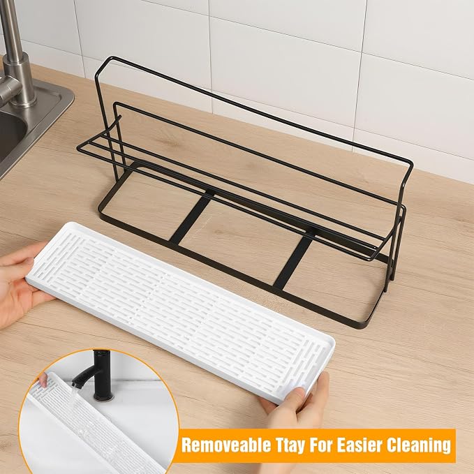 2-Tier Bottle Drying Rack Cup Cradle Storage with Drain Removable Tray Mug Organizer Over Sink Instant Dry Small Dish Dryer for Kitchen Countertop Water Bottles and Tumblers,Coffee Mugs, Glasses 15.7“