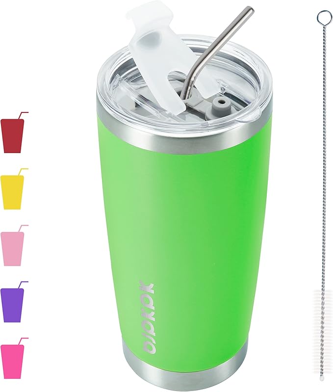 BJPKPK 20 oz Insulated Tumblers With Lid And Straw Stainless Steel Coffee Tumbler Cup,Green