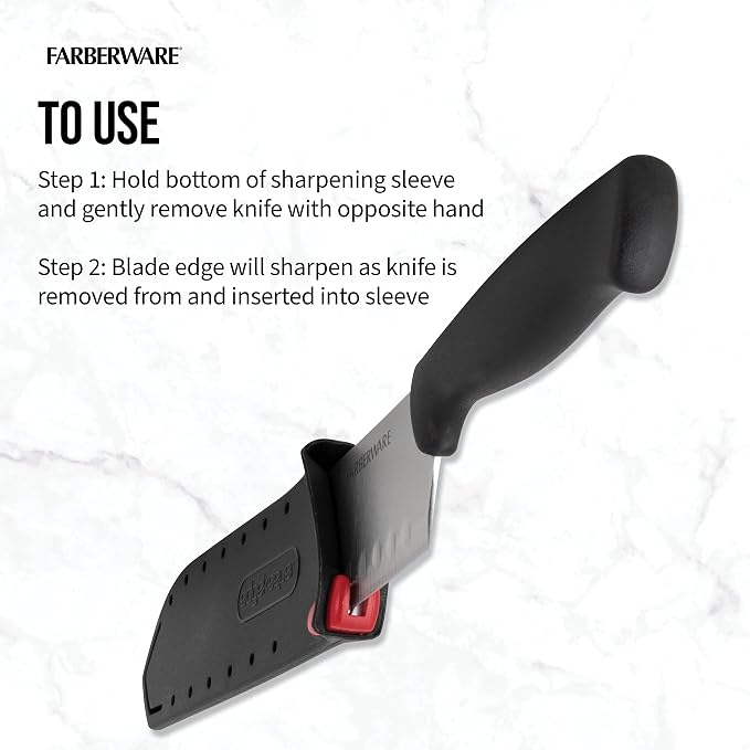 Farberware Edgekeeper 5-Inch Santoku Knife with Self-Sharpening Blade Cover, High Carbon-Stainless Steel Kitchen Knife with Ergonomic Handle, Razor-Sharp Knife, Black