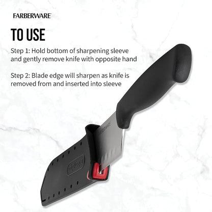 Farberware Edgekeeper 5-Inch Santoku Knife with Self-Sharpening Blade Cover, High Carbon-Stainless Steel Kitchen Knife with Ergonomic Handle, Razor-Sharp Knife, Black