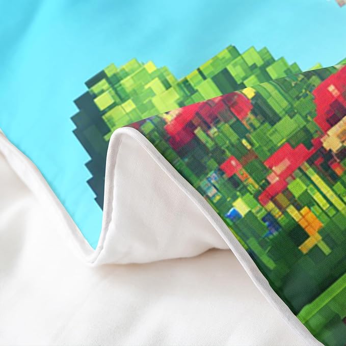 Castle Fairy 100% Cotton Cute Sheep Bedding Set King Pixel Style Farm Animals Duvet Cover for Bedroom Decor Colorful Floral Geometric Games Comforter Cover (Not Comforter),3 Pcs