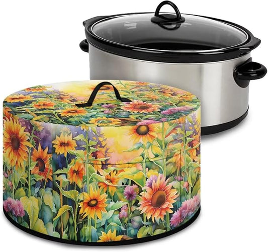 Sunflower Field Slow Cooker Dust Cover Compatible with 6-8 qt Crock for Pot Oval Slow Cooker Cover Vibrant Small Kitchen Appliance Green Leaves Decor