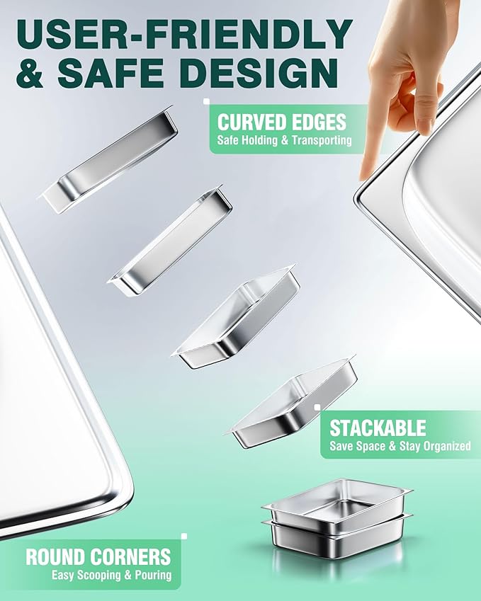 WantJoin Steam Table Hotel Pans 1/2 Half Size 2.5 Inch Deep 6 Pack, Stainless Steel Metal Tray Sets Food Storage Container for Restaurant Chafing Dishes Commercial Buffet Catering Supplies