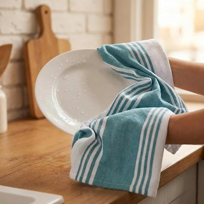 Urban Villa Kitchen Towels 100% Cotton Dish Towels for Kitchen (Set of 6) 20”x30” Dish Cloths Highly Absorbent Kitchen Linen Set with Hanging Loop Perfect for Drying Dishes Cleaning Towels-Aqua White