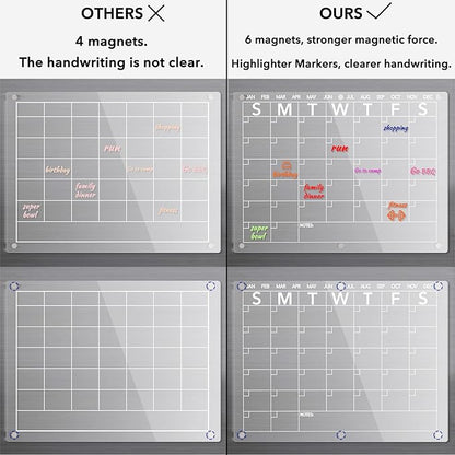 Neatsure Acrylic Magnetic Dry Erase Board Calendar for Fridge, Clear Monthly Planner Whiteboard for Refrigerator, w/ 8 Colors Markers, 15"x11"