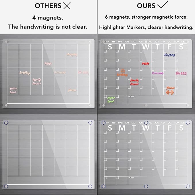 Neatsure Acrylic Magnetic Dry Erase Board Calendar for Fridge, Clear Monthly Planner and Memo Whiteboard for Refrigerator, w/ 8 Colors Markers, 15 x 11