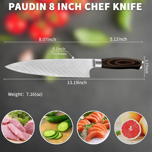 Chef Knife,Super Sharp Professional Kitchen Knife,Ultimate 8 Inch Chef's Knife with Ergonomic Handle, Gift Box for Family & Restaurant (brown)