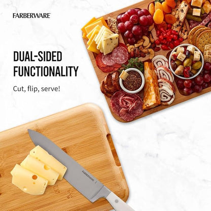 Farberware Build-A-Board Bamboo Cutting Board with Built-In Compartments & Clear Locking Lid, Black Handles, Charcuterie, Snack Tray, Food Prep and Serving Platter