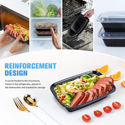 38oz Rectangular Meal Prep Containers, Black, Reusable, BPA-Free