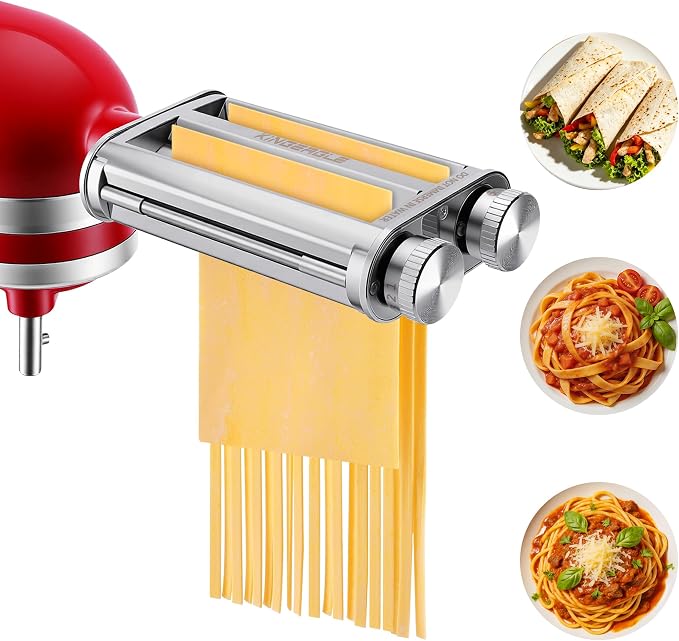 Pasta Maker Attachment for KitchenAid Mixers, Pasta Attachments 3 in 1 Set Included Dough Roller, Spaghetti and Fettuccine Cutters, Noodle Maker Accessory