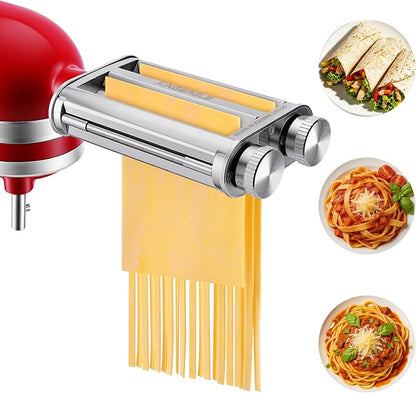 Pasta Maker Attachment for KitchenAid Mixers, Pasta Attachments 3 in 1 Set Included Dough Roller, Spaghetti and Fettuccine Cutters, Noodle Maker Accessory