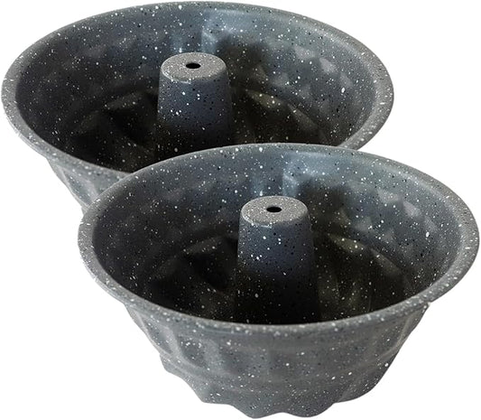 6" Fluted Cake Pan, Nonstick Tube Pans Set of 2, Carbon Steel Round Buntz Baking Mold, Fluted Tube Bakeware for Pumpkin Cake, Pudding, Brownies, Bread - Marble
