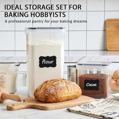 30 PCS Airtight Food Storage Containers with Lids, BPA Free Clear Plastic Kitchen and Pantry Organization and Storage Set for Flour, Sugar, Cereal, Pasta, Includes 30 Labels and Marker
