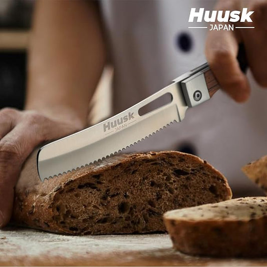Huusk Folding Chef Knife Set - Including Nakiri, Santoku, Bread and Fruit Knives - EDC Kitchen Knife Set with 440C Stainless Steel Ultra Sharp Blade - Japanese Pocket Knives - Gifts for Men and Women