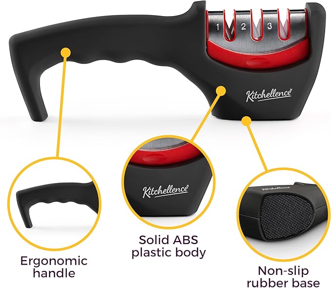 4-in-1 Kitchen Knife Accessories: 3-Stage Knife Sharpener Helps Repair, Restore and Polish Blades and Cut-Resistant Glove