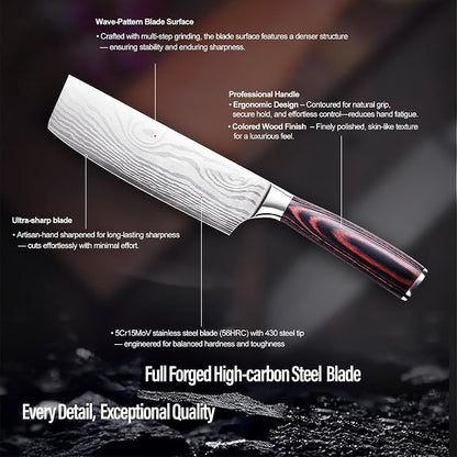 Nakiri Kitchen Knife 7" - Super Sharp Vegetable Knife, High Carbon Stainless Steel Meat & Veggie Cleaver with Gift Box, Ergonomic Non-slip Handle, Ideal Housewarming Gift
