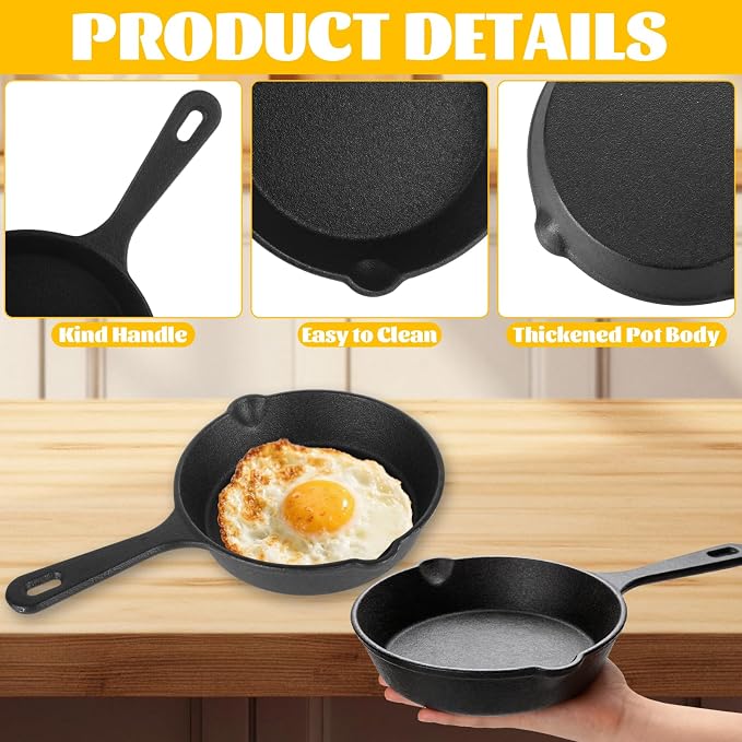 4 Pack Mini Cast Iron Skillet, 5.5 Inch Small Cast Iron Frying Pan, Pre-Seasoned Cast Iron Skillet Set, Black Non-Stick Mini Cast Iron Cookware for Stove Oven Grill Safe Indoor and Outdoor Use