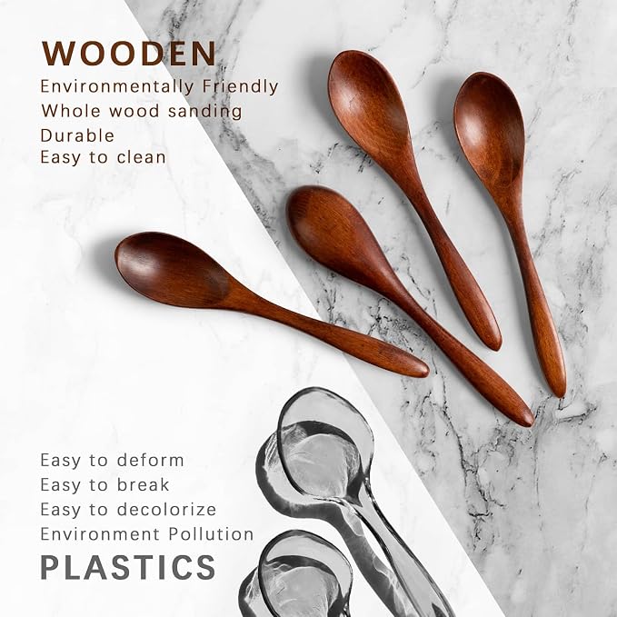 4 PCS Small Wooden Spoons, 5.8 Inch Honey Spoons for Tea, Hardwood Wooden Honey Teaspoon for Coffee, Little Tiny Wood Spoons, Bamboo Table Spoon for stirring, Wooden Spoons for Utensils Set