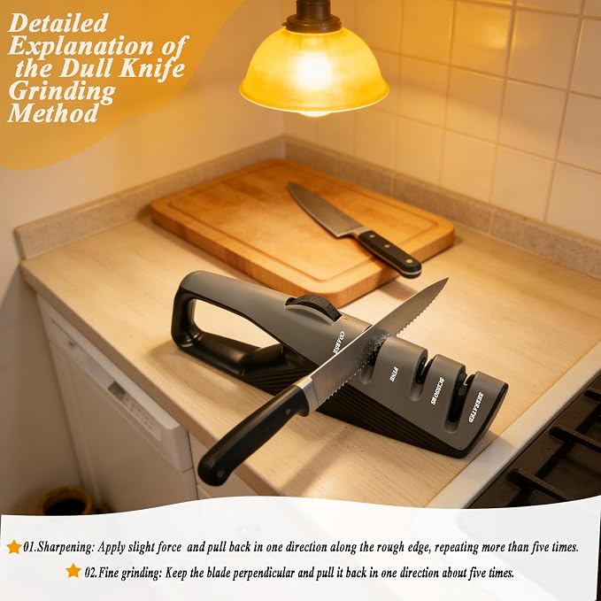 Kitchen Knife Sharpener, 5 Adjustable Sharpening Angles with Coarse & Fine, Manual sharpeners Tool for Pocket Knives