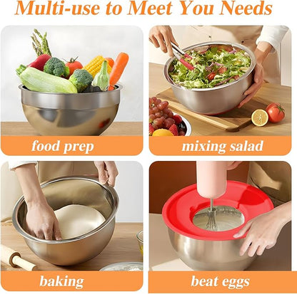 Mixing Bowls with Lids Set, 6 PCS Stainless Steel Mixing Bowls with 3 Grater Attachments, Kitchen Food Organizers Nesting Mixing Bowl, Large Size 4.5, 3.5, 2.1, 1.5, 1.1, 0.7QT-Colorful