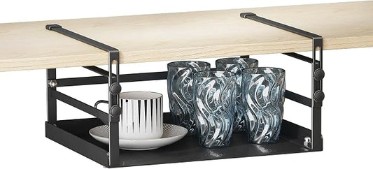 HENGI Adjustable Under Shelf Storage, Heavy Duty Metal Basket Organizer for Kitchen Cupboard Cabinet Pantry Laundry Desk Bookshelf, Black