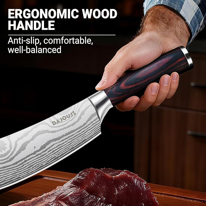 8-Inch Meat Cleaver Butcher Knife - High-Carbon Stainless Steel Professional Cleaver Chefs Knife Cutting Knives with Ergonomic Wood Handle & Gift Box for Cooking