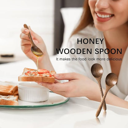 6 PCS Wooden Spoons for Honey, 6.7 inch Small Wooden Spoons - Terrific for Tea, Coffee & Soup, Little Padauk Wood Serving Table Spoon Set, Bulk Bamboo Teaspoon for Eating with Unique Design