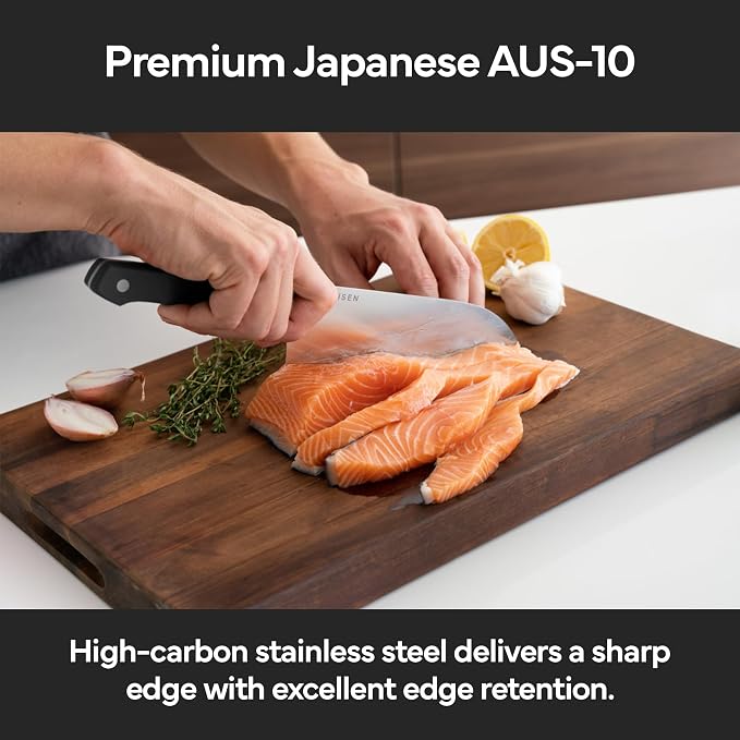 Misen Japanese Santoku Chef Knife - 7.5 Inch High Carbon Stainless Steel - Classic Japanese Knife Design for Cutting, Slicing, and Chopping - Razor Sharp Japanese Style Kitchen Knife, Black