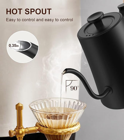 Gooseneck Electric Kettle with ±1℉ Temperature Control & Keep Warm for Pour Over Coffee & Tea, Rapid Boil, 304 Stainless Steel, Built-in Brew Timer, 1200W 1.0L