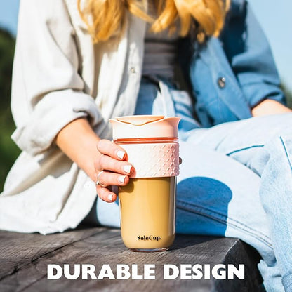 Large Travel Mug - Reusable Glass Coffee Mug - 18oz/530ml BPA-Free Hot Drink Travel Mug with Lid & Silicone Band (Black, 18oz)
