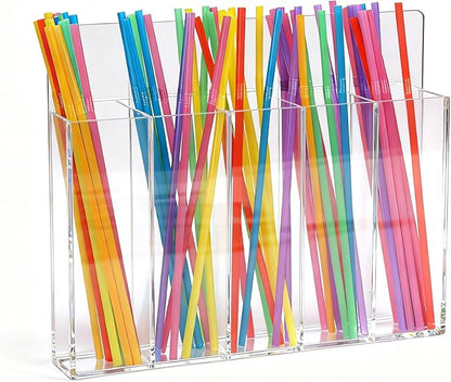 Acrylic Straw Holder for Cabinet Door, Magnetic Cabinet Door Straw Door with Removable Partitions Clear Reusable Straw Organizer Storage for Fridge Cabinet Kitchen Bar