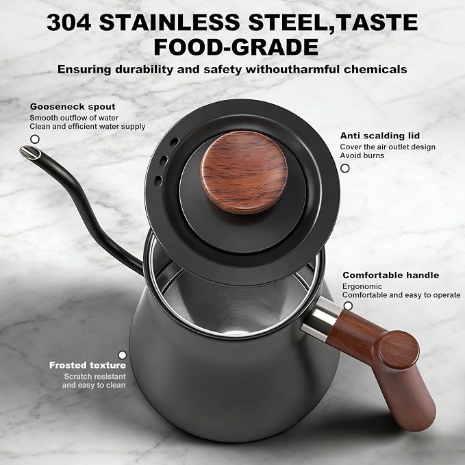 Smart Digital Electric Kettle with Variable Temperature Control, Stainless Steel Inner, 1200W Quick Heating Gooseneck Electric Kettles, Stylish Matte Finish for Coffee & Hot Beverages, 0.9L (Black)