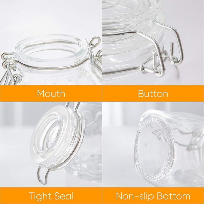 Flrolove Spice Jars 30 Pack 4oz Square Glass Jars with Leak Proof Rubber Gasket & Hinged Lid,Small Glass Containers with Airtight Lids for Home, Party Favors