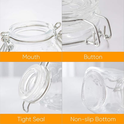Flrolove Spice Jars 30 Pack 4oz Square Glass Jars with Leak Proof Rubber Gasket & Hinged Lid,Small Glass Containers with Airtight Lids for Home, Party Favors