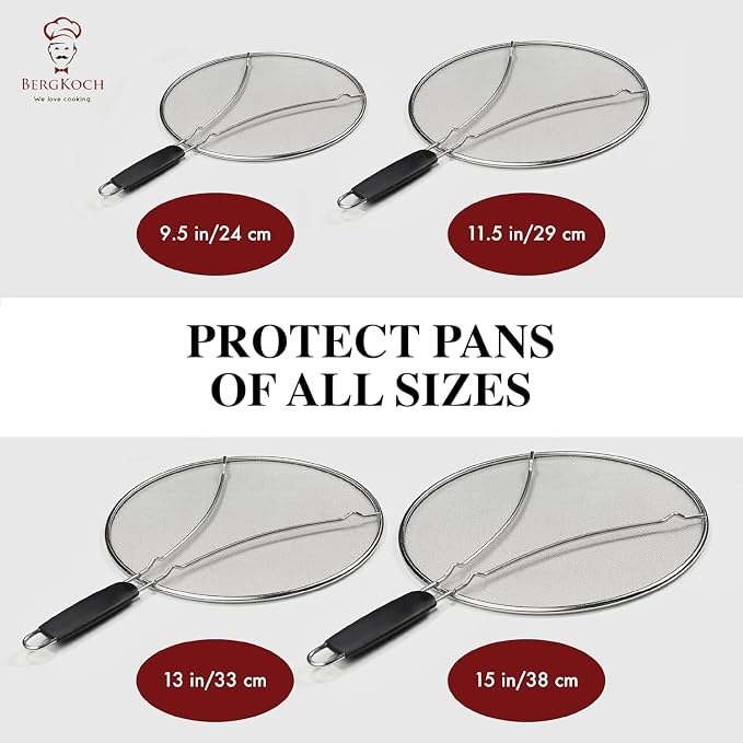 Splatter Screen for Frying Pan - 9.5/11.5/13 Inch (Set of 3) Stainless Steel Grease Splatter Guard - Cover Oil Splash when Sizzling Bacon, Cooking Fried Chicken or Popcorn