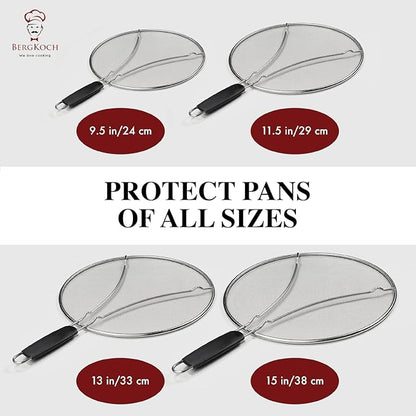Splatter Screen for Frying Pan - 9.5/11.5/13 Inch (Set of 3) Stainless Steel Grease Splatter Guard - Cover Oil Splash when Sizzling Bacon, Cooking Fried Chicken or Popcorn
