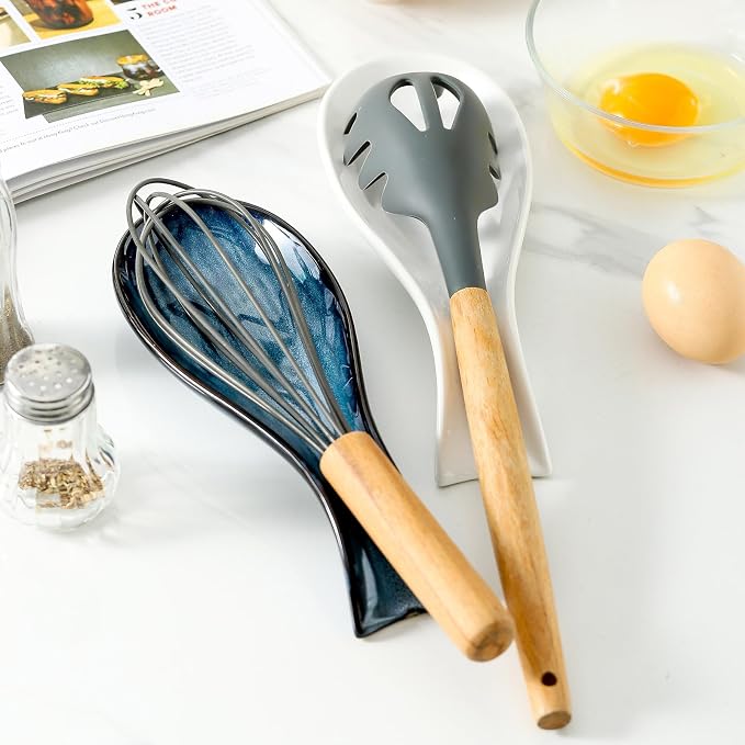 Ceramic Spoon Rest for Stove Top,Large 8.7 Inch Spoon Holder for Kitchen Counter, Porcelain Utensil Rest for for Ladle, Spatula, Tongs, Housewarming Gift,Dishwasher Safe and Heat-Resistant,White(1 PC)