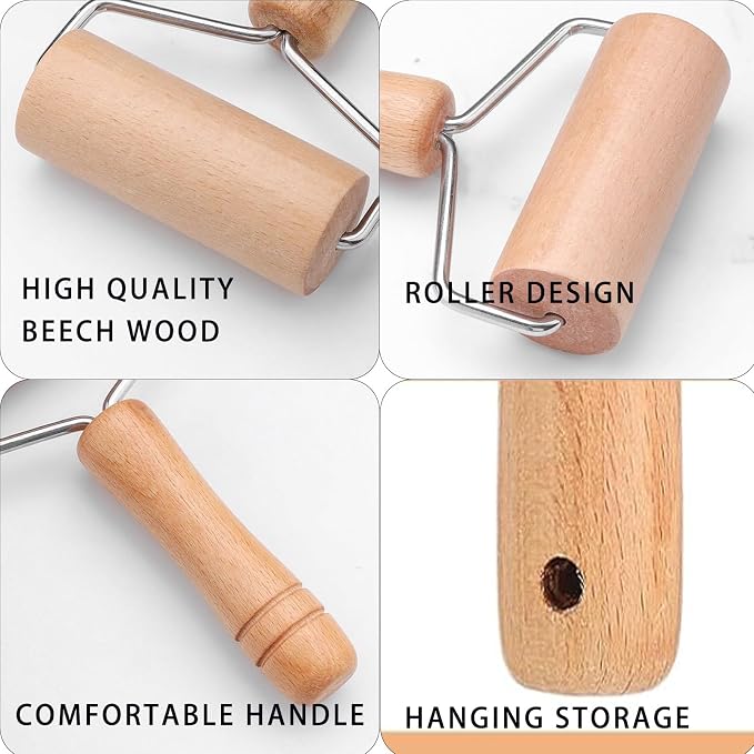 Small Rolling Pin Set of 2 - Mini Wooden Dough Roller with Ergonomic T-Handle for Baking, Pizza, Pasta & Crafts, Natural Solid Wood (5.4" & 6.3")