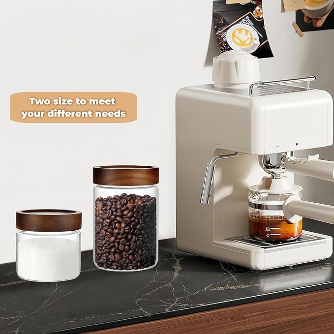 Set of 2 Glass Food Storage Jars, Premium Clear Glass Container Jar with Airtight Wooden Screw-on Lid, Kitchen Canisters for Coffee,Tea,Pasta,Cookies, Nuts,Spice,Candy,Overnight Oatmeal